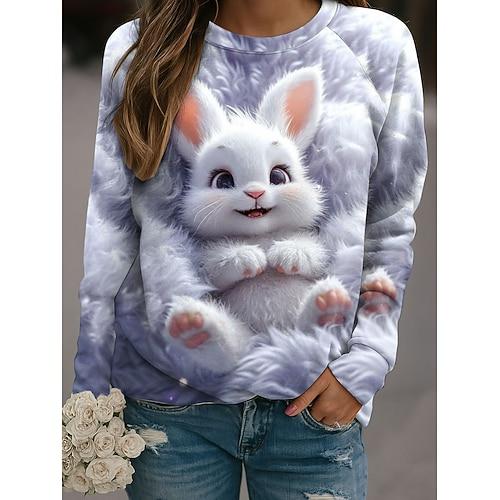 Damen Pullover Grafik Kaninchen Lässig Langarm Rundhalsausschnitt Normale Oberteile Lässig Purpur Herbst Winter