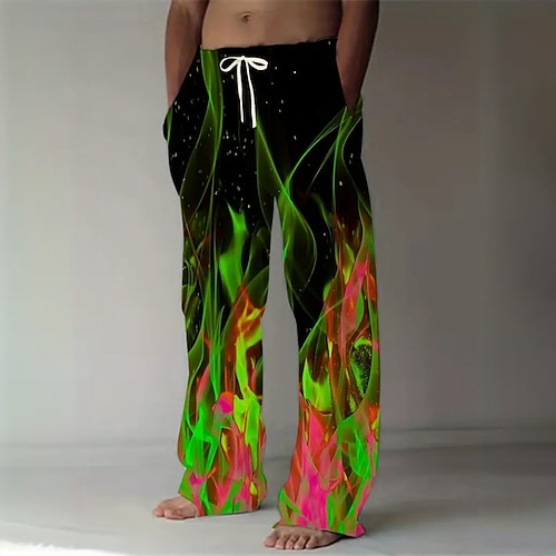 Herren Optische Täuschung Flamme Hose Baggy-Hosen Freizeithose Mittlere Taille Modisch lässig Outdoor Urlaub Elastischer Kordelzug in der Taille Leinenähnliche Hose mit Taschen Frühling Herbst Image