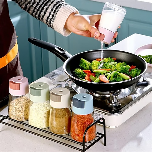 4 Salz- und Pfefferstreuer, präziser, quantitativer Drucktyp, Gewürzgläser, Gewürzspenderflaschen mit Drucksteuerung, luftdichte, feuchtigkeitsbeständige Salzbehälter zum Kochen in der Küche