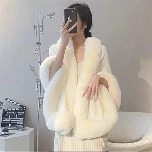 zlyc Damen Winter Kunstpelz Schal Stola warm Wrap Cape