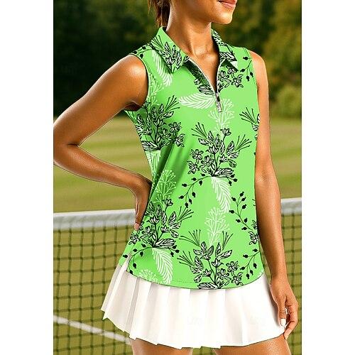 Damen Pflanzen Blumenmuster Oberteile Sporthemd Golf-Poloshirt Tennis Shirt Ärmellos Reißverschluss Blumen UPF50 UV-beständig Hohe Elastizität Feuchtigkeitsableitend Atmungsaktiv Tennis Pickleball
