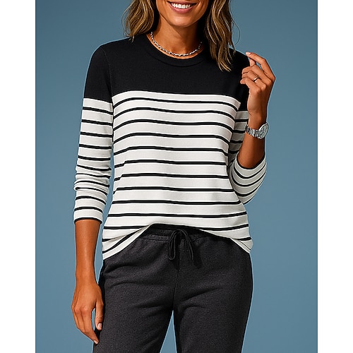 Damen Pullover Lässige Oberteile Langarm Oberteil Athleisure Herbst Streifen Mode Outdoor Reise Sportbekleidung Sportkleidung Schwarz Weiß Rot Image