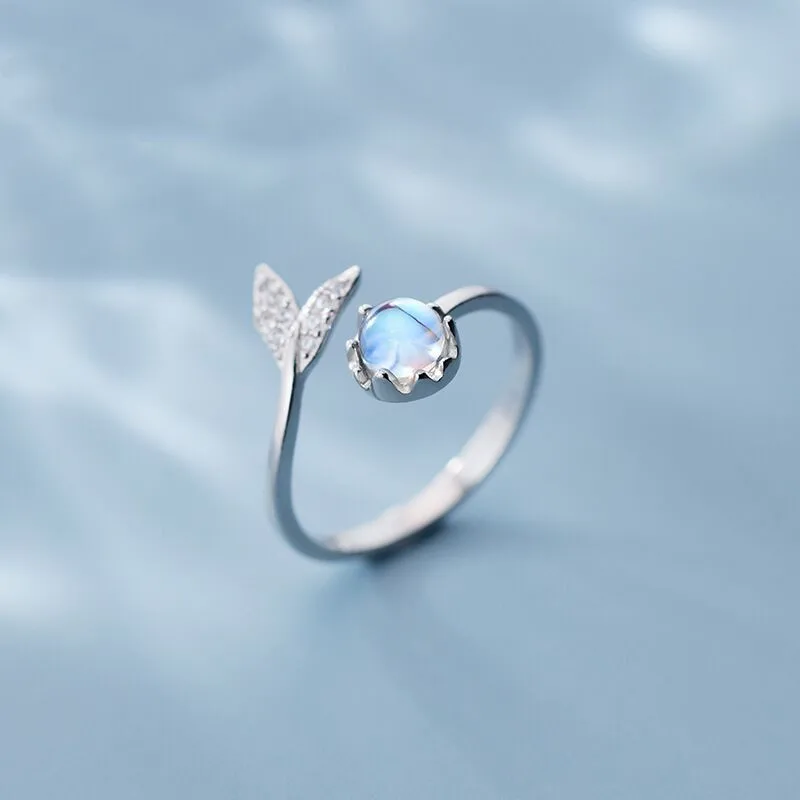 Neue Mode Fischschwanz Kristall Meerjungfrau Tränen 925 Sterling Silber Temperament Fisch Tier Öffnung Ringe R016 Image