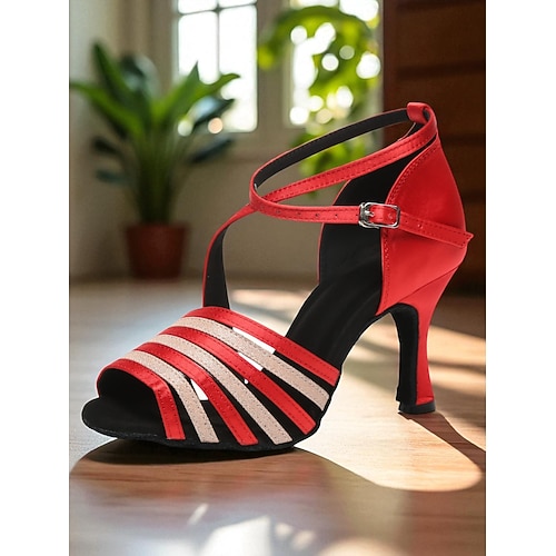 Lilafarbene Riemchensandaletten aus Satin mit Glitzerakzenten für Damen – professionelle Gatsby-Party-Ballsaalschuhe Image