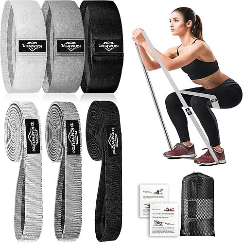 Stoff-Widerstandsbänder zum Trainieren, 6er-Pack rutschfeste Übungsbänder für Damen und Herren, Stoff-Booty-Bänder für Zuhause, Fitness, Pilates, Stretching