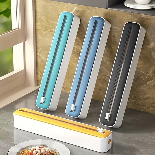 1 Stück Kunststoffverpackungsschneider mit Doppelfunktion – Mehrzweck-Küchenversiegeler für Kunststoff, Folie, Back- und Wachspapier – wiederverwendbar, langlebig, schwarz weißes Design Image