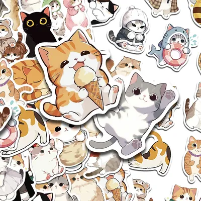 50 stücke Cartoon Nette Katzen Aufkleber Aufkleber Für Laptop Notebook Skateboard Gitarre Helm DIY Ästhetische Aufkleber Kinder Kreative Geschenke Image