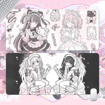 Ins Style Japanese Vintage Mouse Pad Angel Girl Mouse Pad Oversized Computer Mouse Pad Cute Pink Anime Office Desktop Mouse Pad