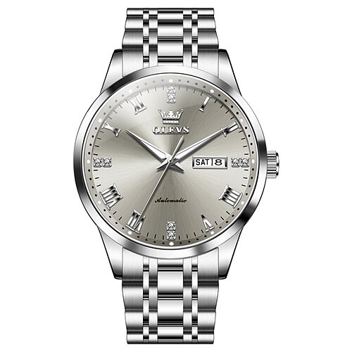 Die neue Herren-Businessuhr der Marke Olevs mit leuchtendem Kalender und Tagesanzeige ist eine vollautomatische mechanische Uhr, die modisch, trendig, lässig und sportlich ist Image