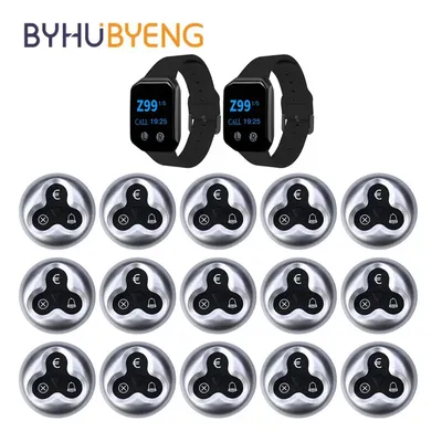 BYHUBYENG Restaurant Pager System 15 Table Call Buttons 2 Watch Receivers for Restaurant, Hotel, Wireless Waiter Calling System