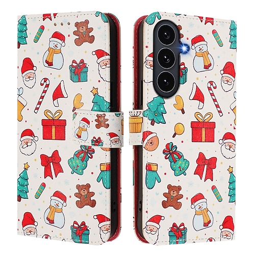 Handy Hülle Handyhüllen Für Samsung Galaxy S25 Ultra S24 Ultra S23 Ultra A72 A52 Rückseite Mit Ständer Mit Handgelenkschlaufe Kartenfach Weihnachten PC Image
