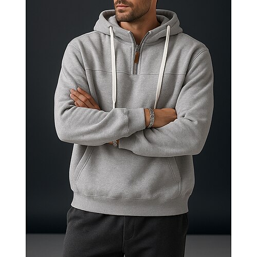 Per uomo Felpa con cappuccio in pile Felpa casual Cerniera a un quarto Molto spesso Manica Lunga Top Athleisure Tinta unita Caldo All'aperto Viaggio Corsa abbigliamento sportivo Abbigliamento sportivo