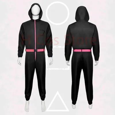 Schwarzes Calamari Cosplay Kostüm Korea Juego Del Calarmar 123 TV-Spiel Overall Party Trainingsanzug Outfit Halloween Kostüm Erwachsene Kinder Image