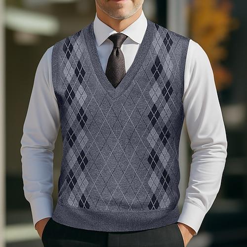Herren Pullover Pullunder Weste Gerippt Stricken Normale Oberteile Gestrickt Schmale Passform Einfach V Ausschnitt Strickware Zeitgenössisch Lässig Alltagskleidung Bekleidung Herbst Blau Hellgrau L