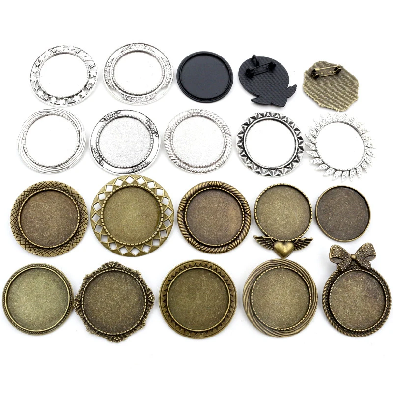 5 teile/los 30mm Innen größe schwarz und antik versilbert und bronzefarben Brosche Pin Wirbelwind Stil Cabochon Basis Einstellung Image