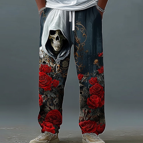 Herren Kostüme Hose Baggy Pants Lässige Hose Mittlere Taille Dunkel Punk Gothic Stil Urlaub Elastischer Kordelzug Taille Leinenähnliche Hose mit Taschen Frühling Herbst 3D Druck Dunkel Image