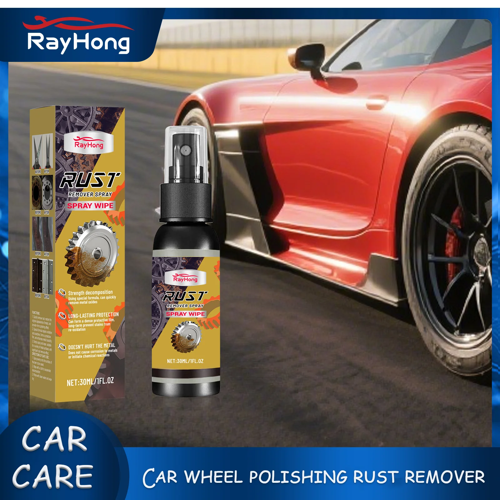 Rayhong 30 ml Metall-Entrostungsspray, Auto-Nabe, Polieren, Entrosten, tägliche Wartung, Reinigung, Pflegespray Image