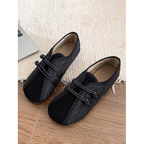 Gesteppte Slipper für Damen in weiter Passform mit Wildlederimitatbesatz, rutschfeste Barfußschuhe und gemütlicher Komfort für zu Hause und in der Freizeit Image