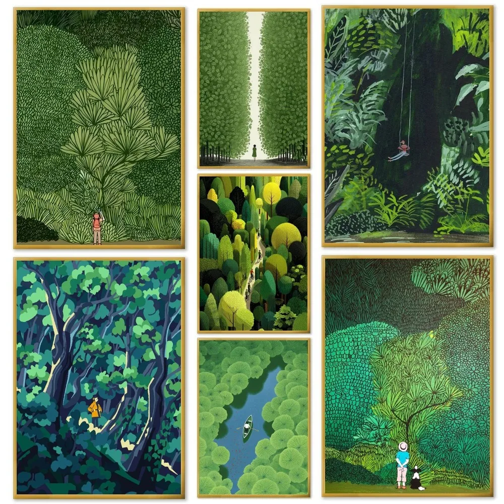 1pc Nordic Grün Wald Dschungel Erkunden Poster Selbst-klebe Kunst Wasserdichte Papier Aufkleber Kaffee Haus Bar Zimmer wand Dekor