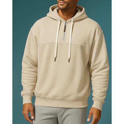 Per uomo Felpa con cappuccio in pile Felpa casual Cerniera a un quarto Molto spesso Manica Lunga Top Athleisure Tinta unita Caldo All'aperto Viaggio Corsa abbigliamento sportivo Abbigliamento sportivo