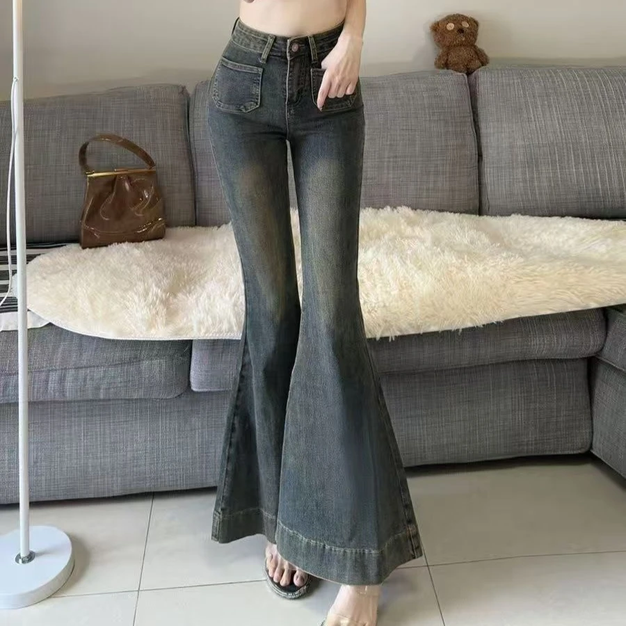 Herbst Frühling Dünne Flare Jeans Frauen Denim Hosen Vintage Enge Hosen Mode Weibliche Elastische Dünne Jeans Casual Flare Hosen Image