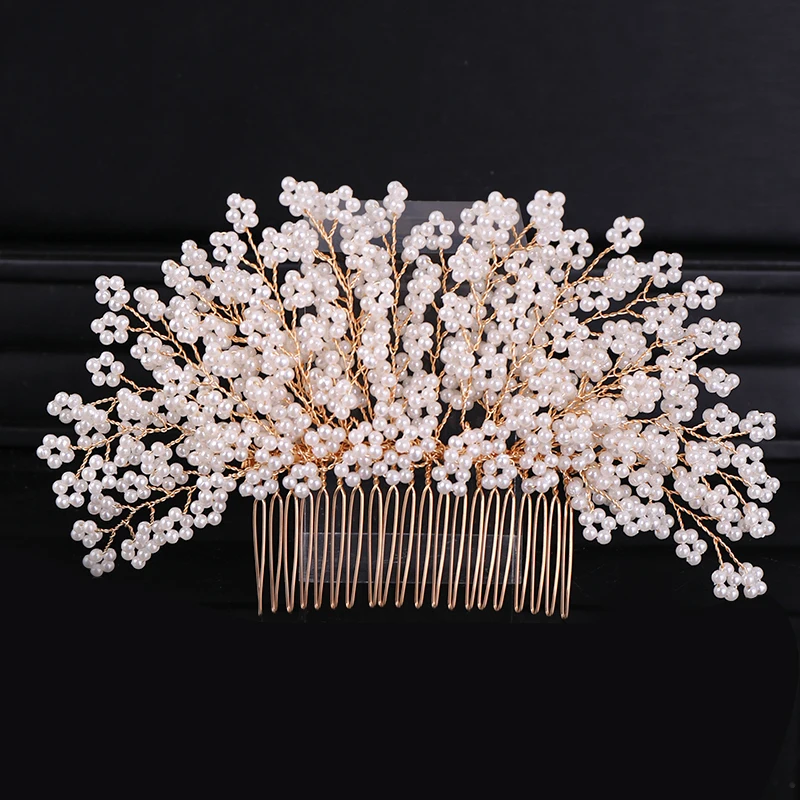 Trend ige Gold blume Perle Hochzeit Haar Kämme Haarschmuck Tiara Frauen Braut Kopf bedeckung Hochzeit Haarschmuck Haarschmuck Image