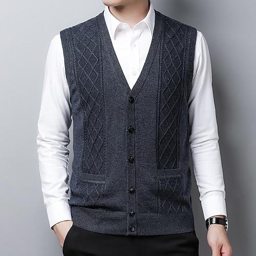 Herren Pullover Kleid Pullover Strickjacke Strickpullover Gerippt Stricken Normale Oberteile Gestrickt Gerippt Einfach V Ausschnitt Mode Schals Lässig Alltagskleidung Bekleidung Herbst Winter