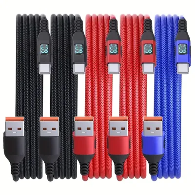 5 Stück USB-A-zu-USB-C-Kabel, Messgerät-Typ-C-Kabel mit LED-Anzeige, Stromversorgung 60 W, max. Schnelllade-USBC-Kabel für iPhone 15 Pro Max Plus Image