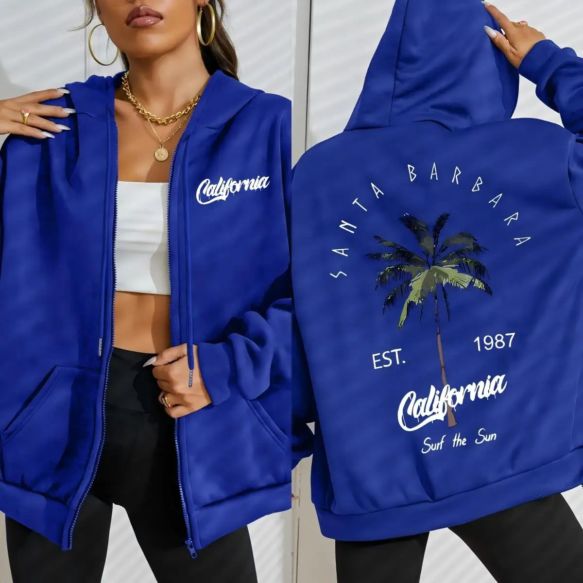 Galafonia Coconut Palm Santa Barbara Druck Weibliche Zipper Hoody Hip Hop Fleece Hoodies Casual Streetwear Frauen Alle-Spiel Kleidung