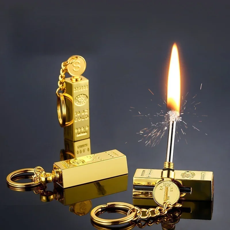 Metall-Kohleöl-Anhänger-Feuerzeug im Goldbarren-Design mit offener Flamme – Raucherzubehör für Outdoor-Abenteuer – Herrenfeuerzeuge Image