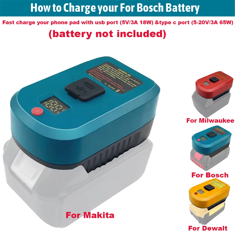 Batterieadapter Schnellladegerät für Makita/Dewalt/Milwaukee/Bosch 18V 20V Akku USB Typ-C Image