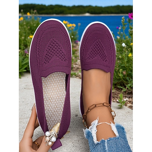 Damen-Sneaker zum Hineinschlüpfen aus Flyknit – leichte, atmungsaktive Freizeitschuhe zum Spazierengehen, Einkaufen und für den Urlaub Image