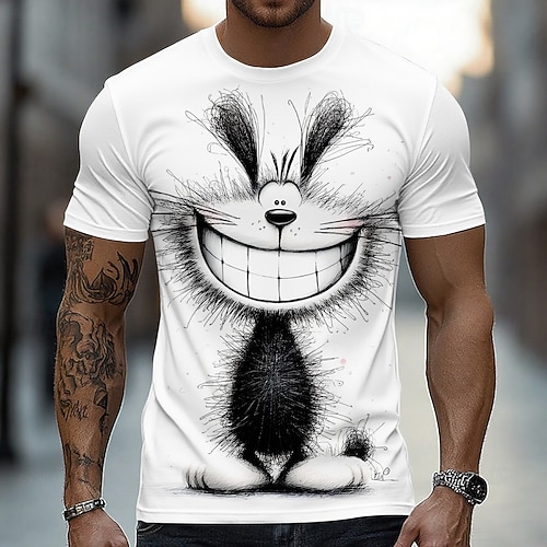 Herren Tiermotiv Lustig T Shirt Kurzarm T-Shirt 3D-Druck Rundhalsausschnitt Hemd Übertrieben Designer Party Ferien Weiß Sommer Frühling Bekleidung S M L XL XXL XXXL Image