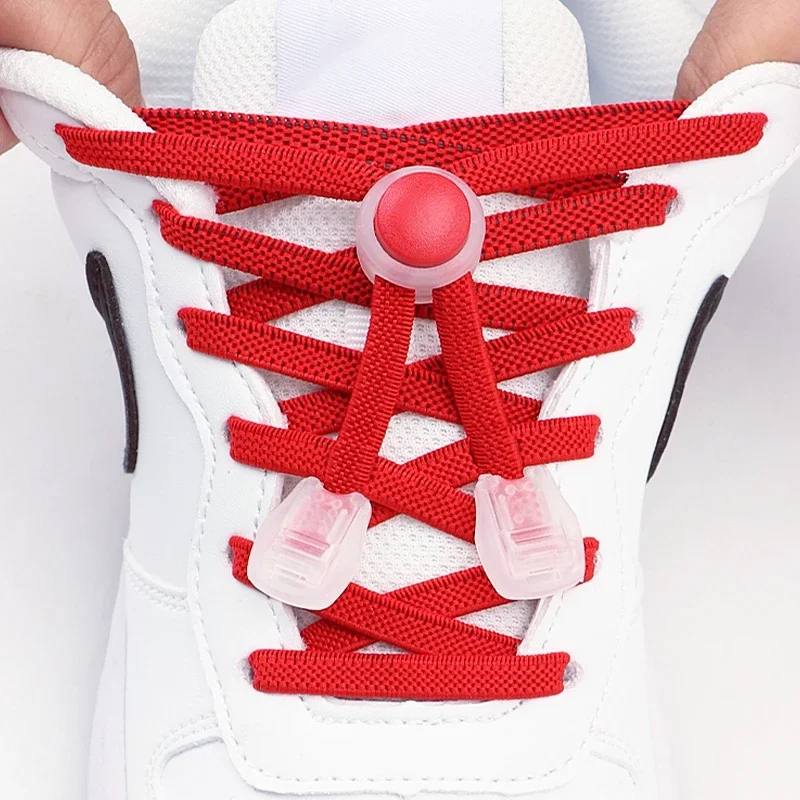 1 paar/2 Paar Neue Runde Snap Lock Flache Schnürsenkel Ohne Krawatten Elastische Schnürsenkel Kinder Erwachsene Schnell Schnürsenkel schuh Zubehör Image