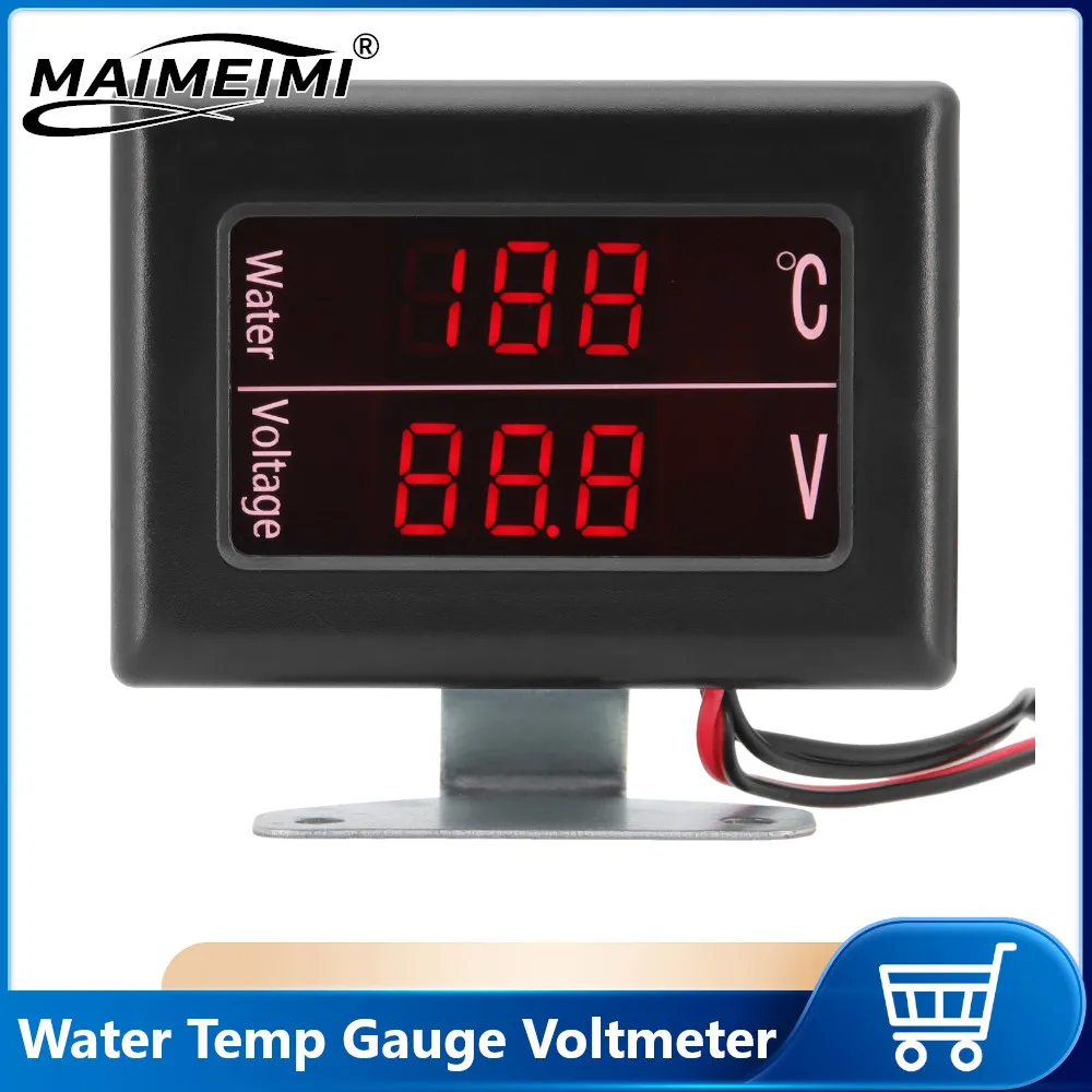 1PC 12V 24V Universal Digitale Wasser Temperatur Gauge Spannung Voltmeter Gauge für Auto + Wasser Temperatur Sensor kopf Stecker 10MM Image