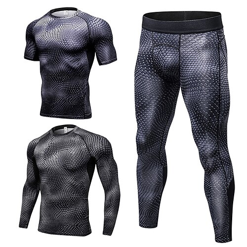 Herren Trainingsanzüge Basisschicht oben und unten 2-teiliges Sport-Set 3D Einfarbig Kombination Frühling Herbst Schwarz Weiß Fitnessstudio Basketball sportlich Hohe Taille Schnelltrocknend Image
