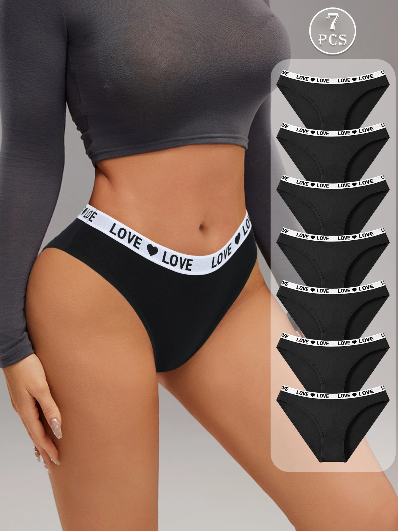 7-teilige Damenunterwäsche im europäischen Stil mit niedriger Taille – antibakterielle Gesäßverstärkung – bequemes, atmungsaktives Buchstabenhöschen Image