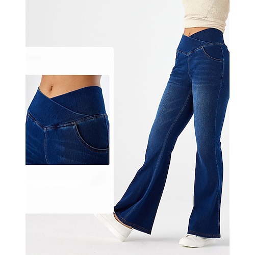 Damen Stoffhosen Leggings Gemütliche Leggings Streetwear Lässig Volle Länge Natürliche Taille Einfach Elastischer Bund Weich Straße Alltagskleidung Wochenende Dunkelgrau Blau Dunkelblau Hellblau