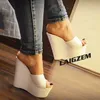 LAIGZEM Frauen Sandalen Plattform Keile Peep Toe 17 CM High Heels Pumps Damen Höhe Erhöhen Schuhe Frau Große Größe 39 41 43 44 48