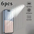 Pellicola salvaschermo trasparente HD da 6 pezzi per iPhone 16 15 17 Pro Max Vetro temperato adatto per iPhone 13 12 11 14 Pro Mini XR XS Vetro