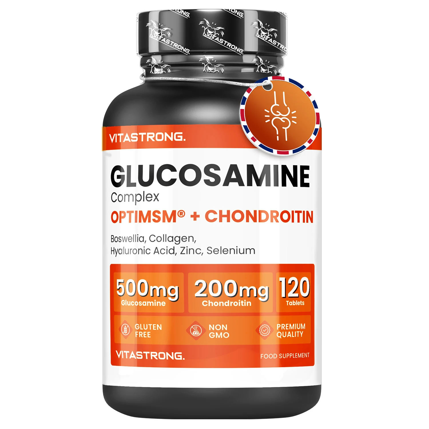Vitastrong Glucosamin-Chondroitin mit MSM, Kollagen und Hyaluronsäure, Zink, Selen, Mangenese, Boswellia, Glucosamin-Komplex, MSM-Ergänzung, Knochen, Gelenke, Knorpel, Premium-Qualität Image
