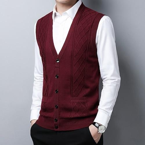 Herren Pullover Kleid Pullover Strickjacke Strickpullover Gerippt Stricken Normale Oberteile Gestrickt Gerippt Einfach V Ausschnitt Mode Schals Lässig Alltagskleidung Bekleidung Herbst Winter
