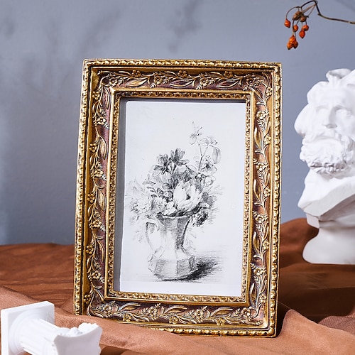 Vintage Goldrahmen Fotoanzeige, Warm Home Desktop Dekorativer Bilderrahmen, horizontal vertikaler Tisch-Fotorahmen für Schlafzimmer, Arbeitszimmer Bürodekor Image