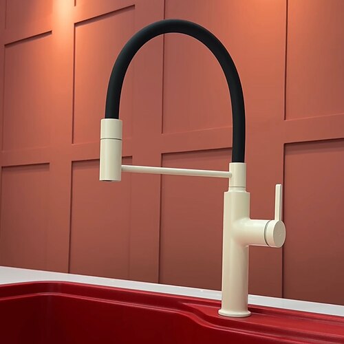 Küchenarmatur - Einhebel Einloch Galvanisiert / Lackierte Oberflächen Ausziehbar / Abziehbar / Standardauslauf / Hoher Bogen Mittelset Moderne zeitgenössische Kitchen Taps Image