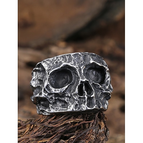 Herren Ring Schwarz Edelstahl Punk Vintage Gothic Style Totenkopf