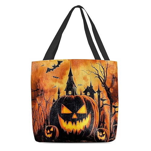 Tragetasche für Damen mit Halloween-Kürbis-Print – große Polyester-Umhängetasche mit Reißverschlusstasche, gruselige Handtasche im Gothic-Stil für den täglichen Gebrauch, zum Einkaufen und für Feiertagspartys