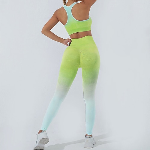 Damen 2-teiliger Yoga-Trainingsanzug Sport-BHs Lounge-Outfits Farbverläufe Kombination Herbst Schwarz Rosa Fitnessstudio Training sportlich Hohe Taille Bauchkontrolle Elastisch Atmungsaktiv Ärmellos Image