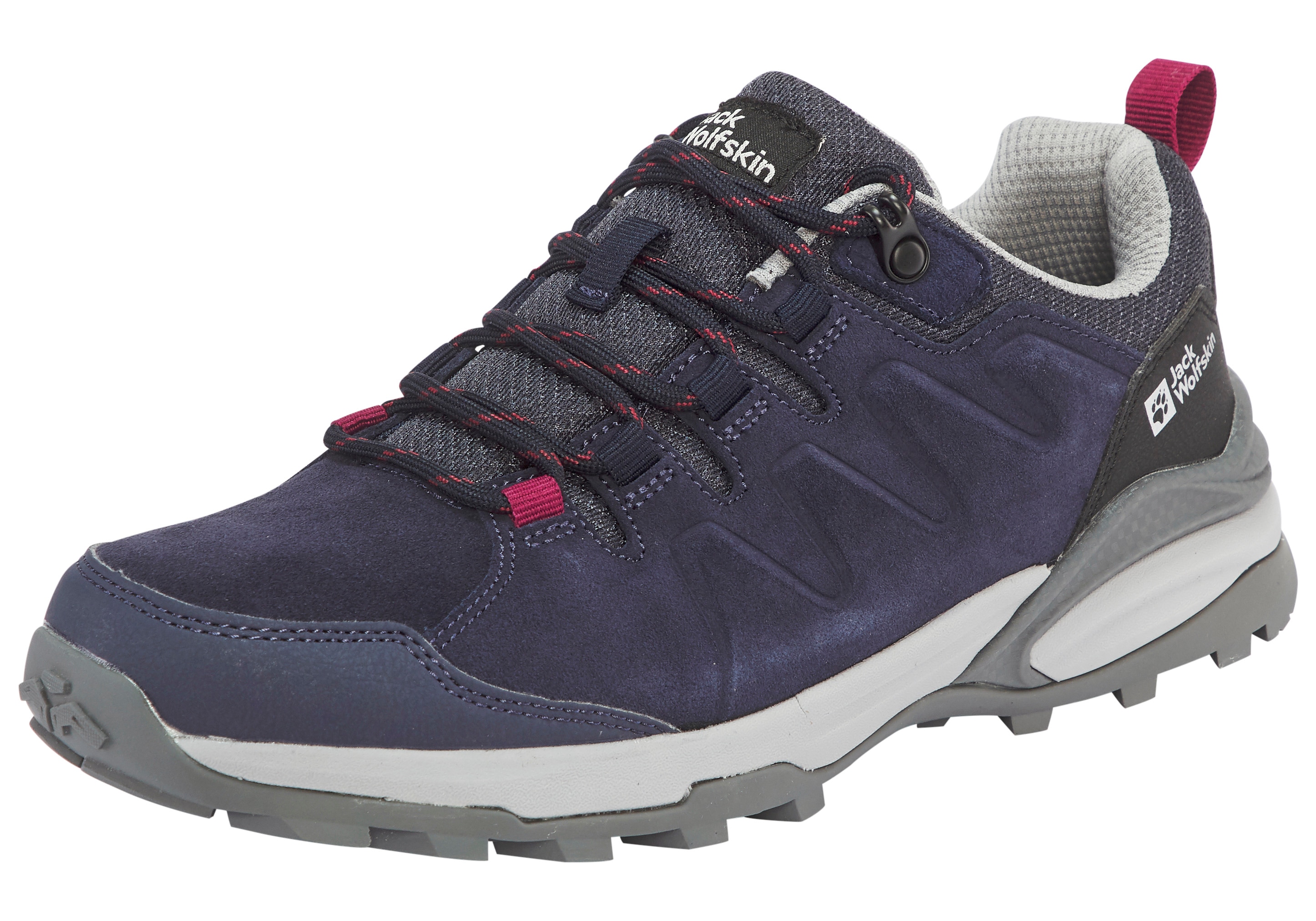 Wanderschuh JACK WOLFSKIN "MTN GOAT LOW W", Damen, Gr. 42,5, graphite, pink, Leder, Schuhe Wanderschuh, Trekkingschuh