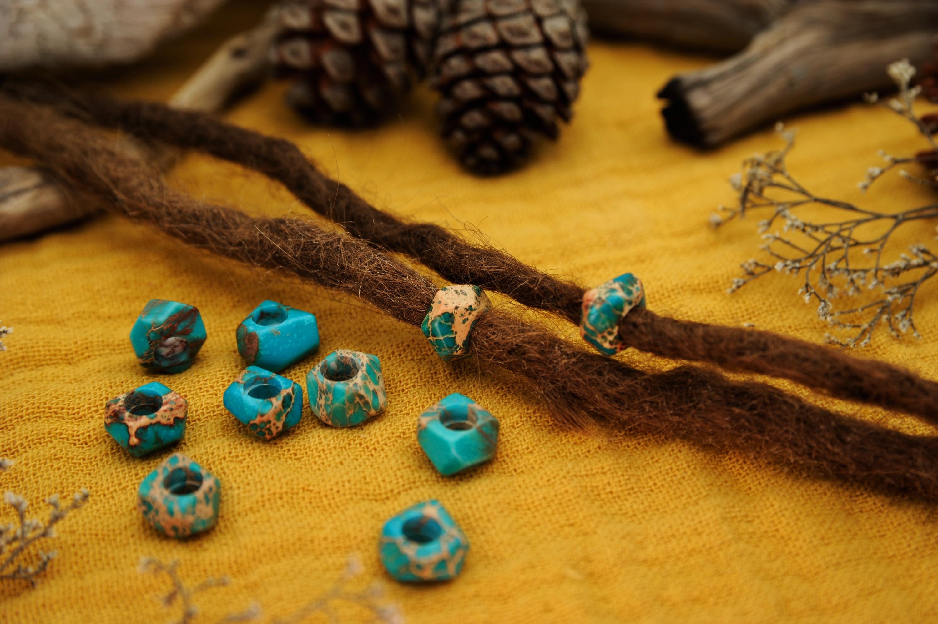 Set di 2 perline per dreadlock | Turchese Emperor Jasper | Perlina per dreadlock | Gioielli per dreadlock | Perlina per dreadlock