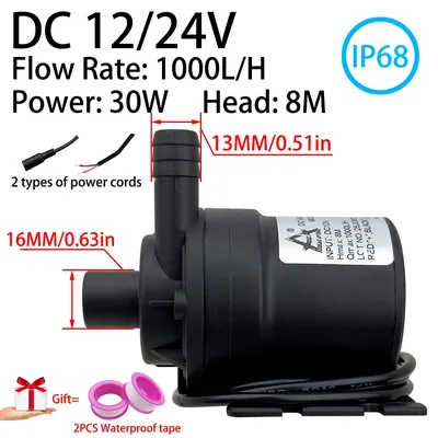 DC12/24V Brushless Motor Water Pump, 1000L/H, 8M Head 1/2" Submersible Pump, Shower Booster Pump, IP68,pagoda Joint